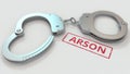 ARSON stamp and handcuffs. Crime and punishment related conceptual 3D rendering Royalty Free Stock Photo