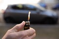 Arsonist Criminal Is About To Burn Car Royalty Free Stock Photo