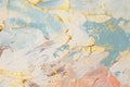 Art Abstract  acrylic and watercolor  smear blot painting. Beige, pink and gold Color canvas texture horizontal background Royalty Free Stock Photo