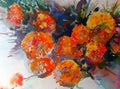 Watercolor art background yellow orange red flower bouquet Royalty Free Stock Photo
