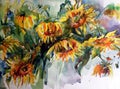 Watercolor art abstract background beautiful floral sunflowers modern textured wet wash blurred fantasy Royalty Free Stock Photo