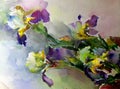 Watercolor art abstract background beautiful floral iris exotic flowers modern textured wet wash blurred fantasy Royalty Free Stock Photo