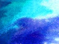 Watercolor art background abstract underwater world sea blue strokes textured wet wash blurred fantasy Royalty Free Stock Photo