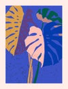 Art Abstract Monstera Leaves Collage in a Minimal Trendy Style. Houseplants Silhouette in a Contemporary Simple Style