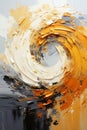 Art, abstract oil painting: gold, white and black swirl of mixed metallic paint on canvas. Poster.