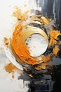 Art, abstract oil painting: gold, white and black swirl of mixed metallic paint on canvas. Poster.