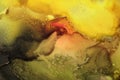 Art Abstract painting yellow, black and gold blots landscape background. Alcohol ink colors. Marble texture Royalty Free Stock Photo