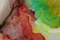 Art Abstract smoke red, green and gold glitter watercolor interior background. Marble texture. Alcohol ink