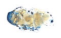 Art Abstract watercolor and acrylic flow blot painting on white. Color and gold horizontal canvas texture background Royalty Free Stock Photo