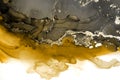 Art Abstract  watercolor and acrylic marble flow blot painting. Black and gold Color canvas texture horizontal background. Alcohol Royalty Free Stock Photo