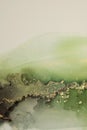 Art Abstract watercolor flow blot painting. Color green and gold marble texture background. Alcohol ink