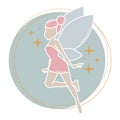 Pink cute magical fairy. Silhouette of beautiful flying fantasy fairy Royalty Free Stock Photo