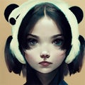 Art anime girl with panda ears with bob haircut