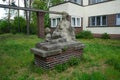 Sculpture of a resting mother. Mittelheide, 12555 Berlin, Germany