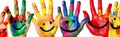 art artist colorful fun smile hand child finger concept paint. Generative AI. Royalty Free Stock Photo