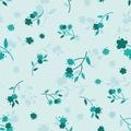 Folk flowers seamless turquoise background pink an beige. Small florals pattern. Dirndl, Tracht - great as S