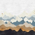 Art background. Abstract texturized mountains with marble, gold, watecolor texture. Illustration for background