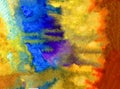 Watercolor art background abstract underwater coral reef blue orange yellow colorful textured wet wash blurred sea ocean Royalty Free Stock Photo