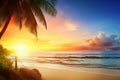 Art beautiful Landscape of paradise tropical island beach, sunrise shot Generative AI. Royalty Free Stock Photo