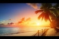 Art beautiful Landscape of paradise tropical island beach, sunrise shot Generative AI. Royalty Free Stock Photo