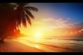 Art beautiful Landscape of paradise tropical island beach, sunrise shot Generative AI. Royalty Free Stock Photo