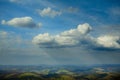 Art beautiful mountain panorama with blue sky and sunny valley Royalty Free Stock Photo