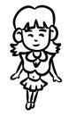 Black and white of cute woman cartoon for coloring