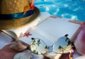 Art book and Sunglasses on the beach Royalty Free Stock Photo