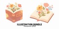 Art of books and flowers illustration bundle Royalty Free Stock Photo