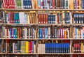 Indoor Library Book Shelves Filled With Colorful Books