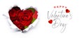 Art bouquet of red roses and the paper hearts on Valentine`s Day Royalty Free Stock Photo