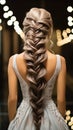 Art of braiding Hairdressers rear view as intricate braid transforms wedding hair styling Royalty Free Stock Photo