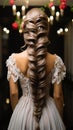 Art of braiding Hairdressers rear view as intricate braid transforms wedding hair styling Royalty Free Stock Photo