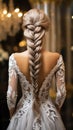 Art of braiding Hairdressers rear view as intricate braid transforms wedding hair styling Royalty Free Stock Photo