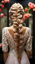 Art of braiding Hairdressers rear view as intricate braid transforms wedding hair styling Royalty Free Stock Photo