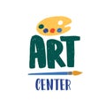 Art center flat vector logo. Palette and paintbrush illustration isolated on white background. Drawing lessons, painting