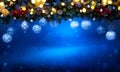 Art Christmas holiday decoration; Fir tree Branches and holiday light Royalty Free Stock Photo
