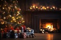 Art Christmas Tree and Holiday Presents Royalty Free Stock Photo