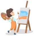 Girl in Art Club Standing with Brush near Easel