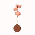 Art collage of cotton flowers in a vase in a minimalistic trendy style. Vector illustration