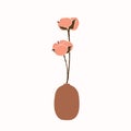Art collage of cotton flowers in a vase in a minimalistic trendy style. Vector illustration
