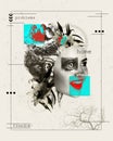 Art collage with female face, abstract elements, flowers, and words problems, home and freedom. Conceptual art Royalty Free Stock Photo