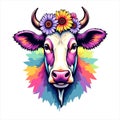 Art of a colorful cow with a flower crown Royalty Free Stock Photo