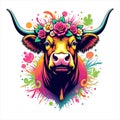 Art of a colorful cow with flower crown Royalty Free Stock Photo