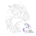 Art. Coloring page for children. Beautiful outline unicorn drawing. Design for kids Royalty Free Stock Photo