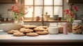 the art of cookie decorating with a minimalist twist. a clean, clutter-free kitchen counter with freshly baked cookies