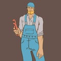 Art of cool man plumber. Hipster worker vector illustration