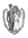 Art couple in love wedding skulls.