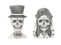 Art couple wedding skulls.