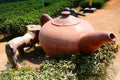 Art crafts handmade tea pot of exterior gardening decoration furniture in garden for thai people and foreign travelers travel